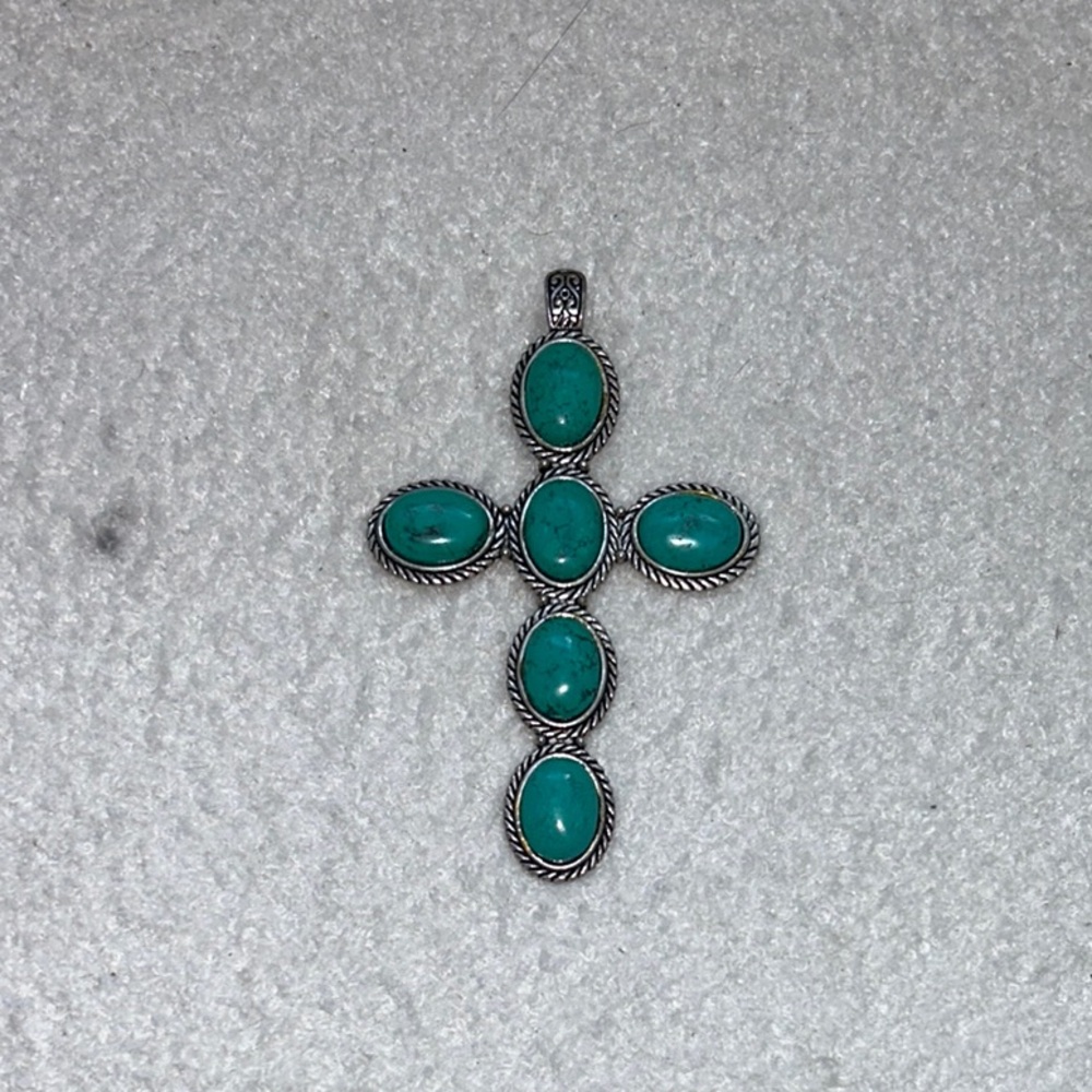 Elegant Silver and Turquoise Cross Pendant